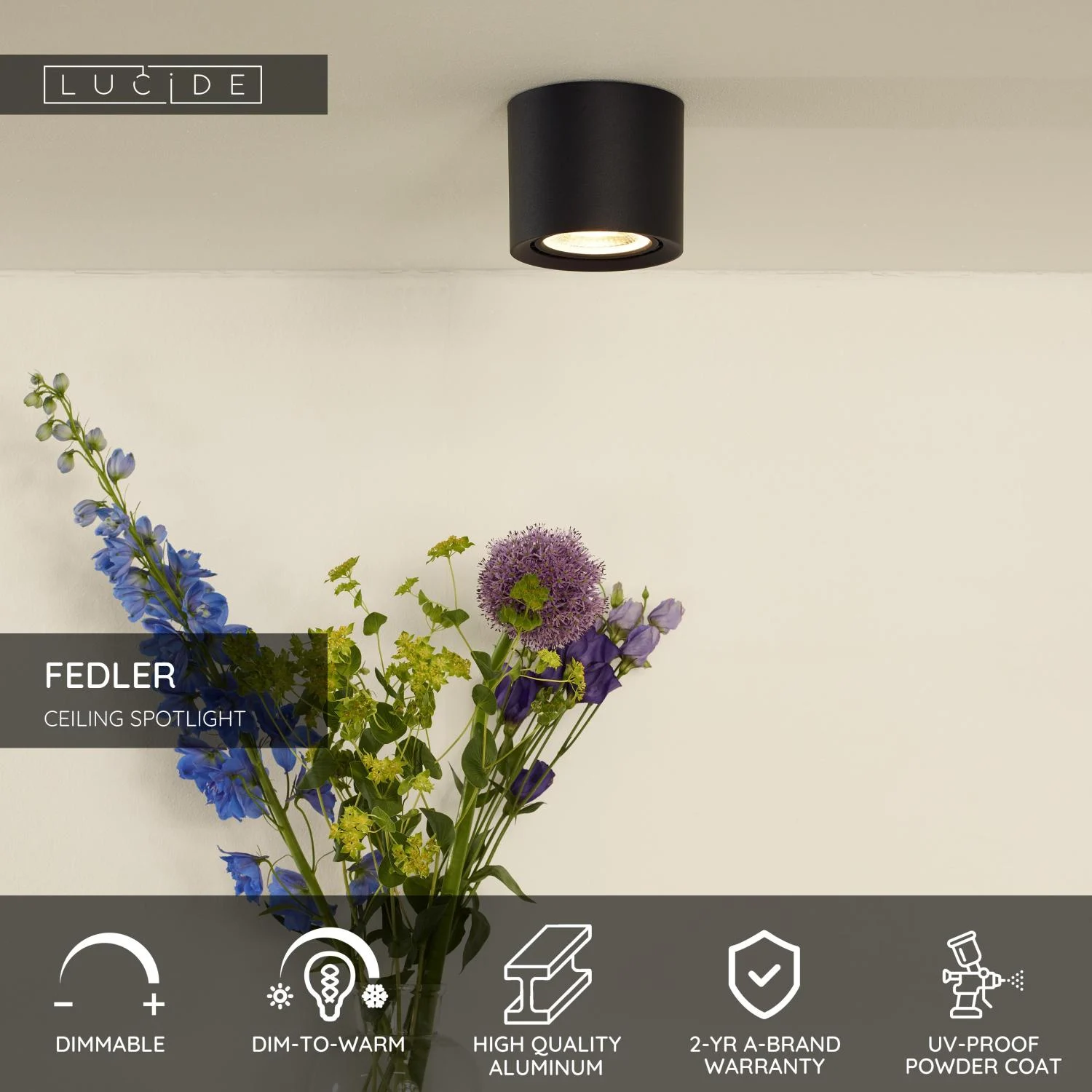 Lucide FEDLER - Stropnu00e9 reflektory - u00d8 12 cm - LED Stmievanie po teplu00e9 - GU10 (ES111) - 1x12W 2200K/3000K - u010dierna