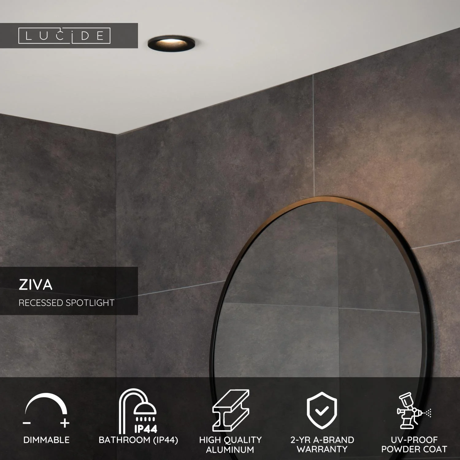 Lucide ZIVA - Zapustenu00e9 reflektor Ku00fapeu013eu0148a - u00d8 8,4 cm - 1xGU10 - IP44 - u010dierna