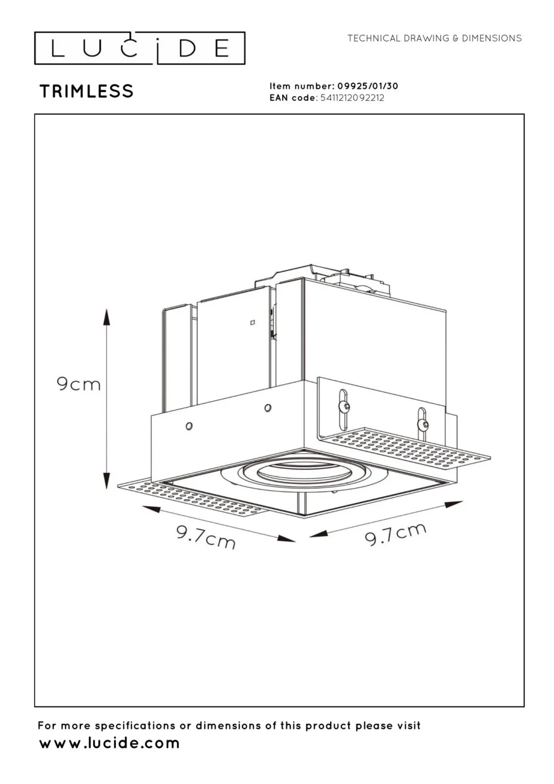 Lucide TRIMLESS - Zapustenu00e9 reflektor - 1xGU10 - u010dierny