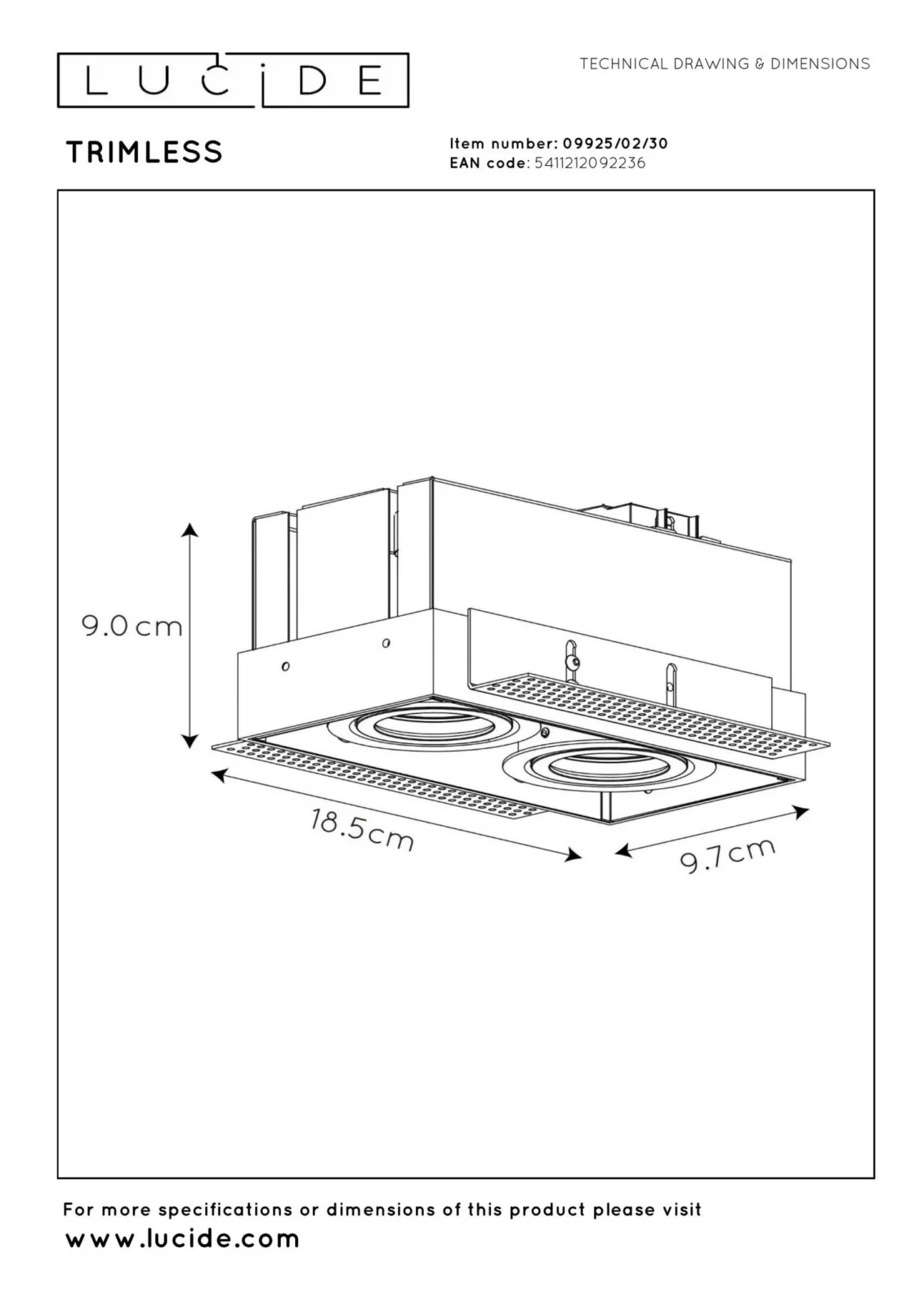 Lucide TRIMLESS - Zapustenu00e9 reflektor - 2xGU10 - u010dierny