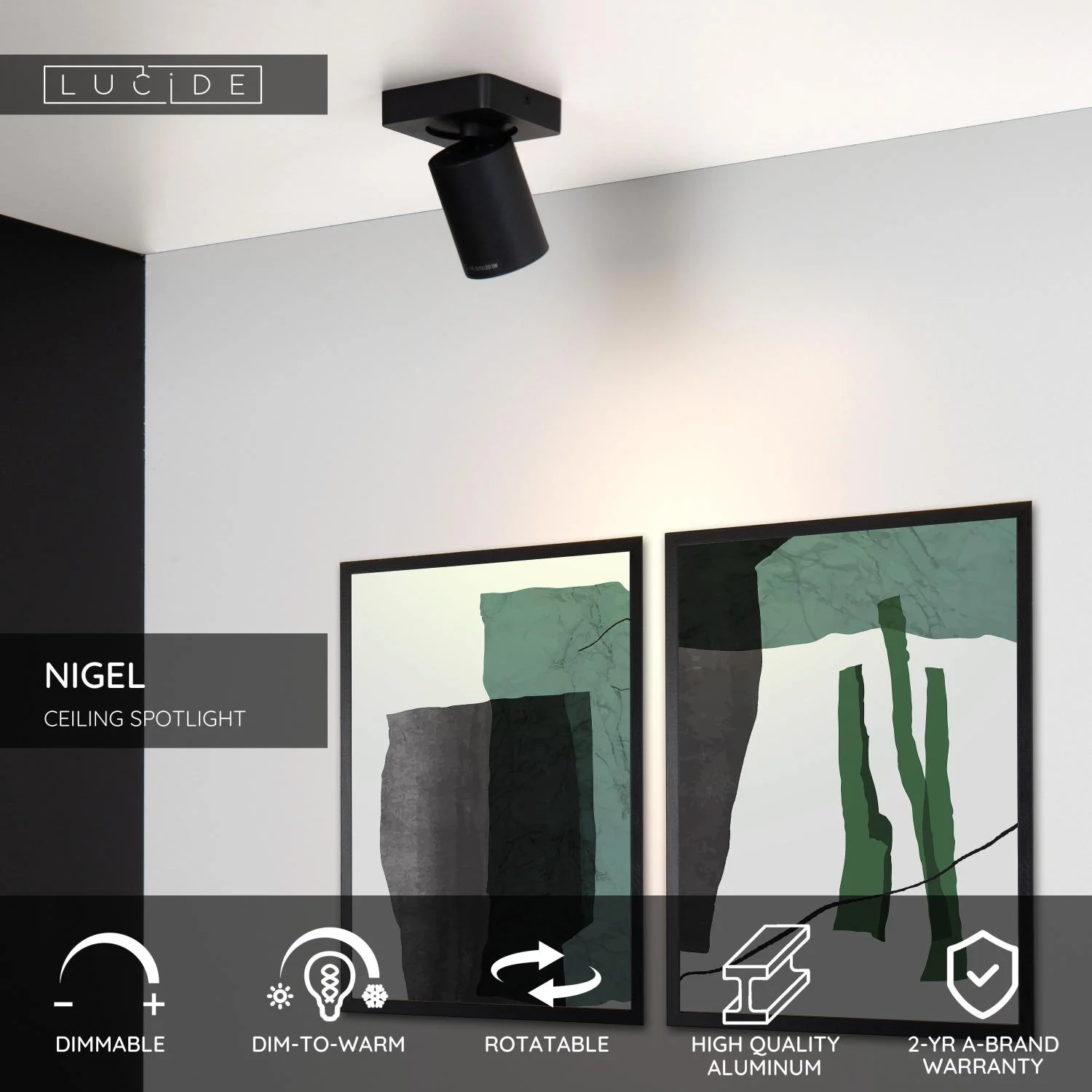 Lucide NIGEL - Stropnu00e9 reflektory - LED Slabu00e9 na teplu00e9 - GU10 - 1x5W 2200K/3000K - u010dierna