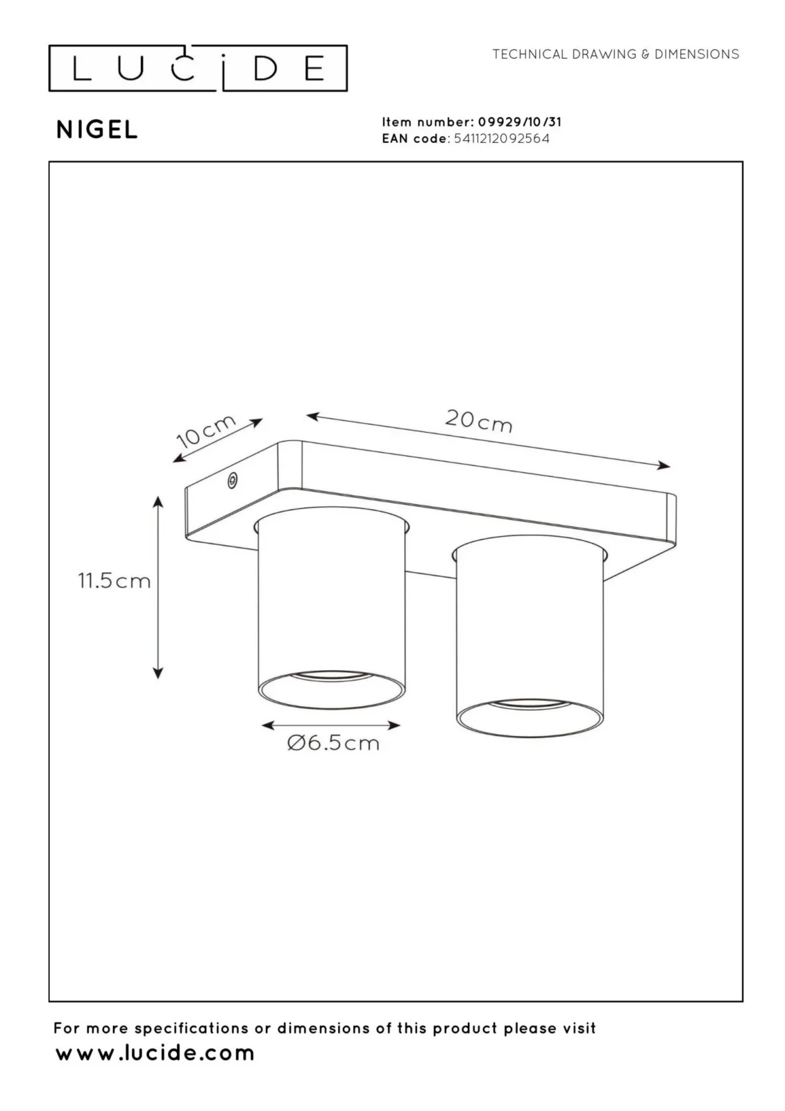 Lucide NIGEL - Stropnu00e9 reflektory - LED Slabu00e9 po teplu00e9 - GU10 - 2x5W 2200K/3000K - biela