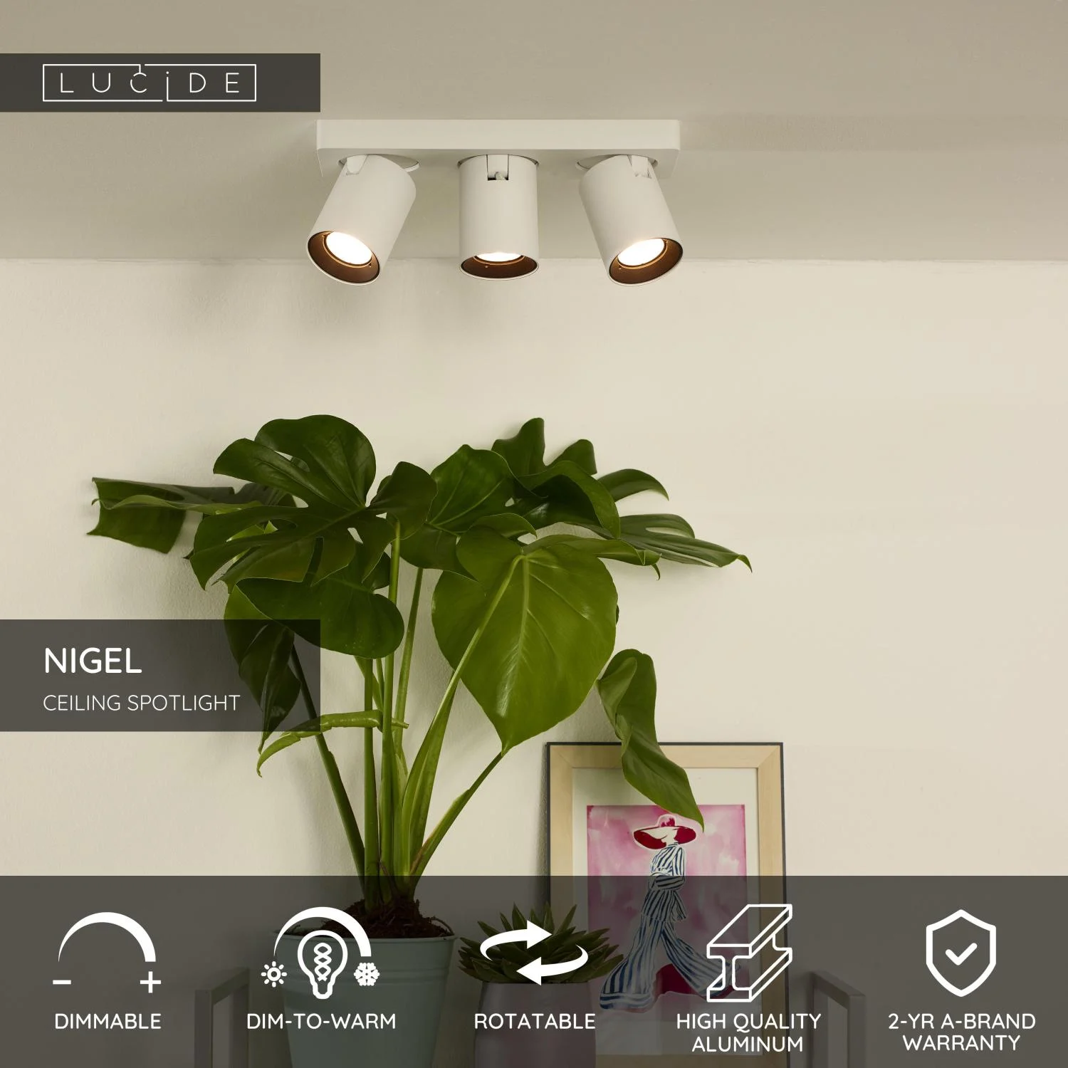 Lucide NIGEL - Stropnu00e9 reflektory - LED tlmenu00e9 po teplu00e9 - GU10 - 3x5W 2200K/3000K - biela