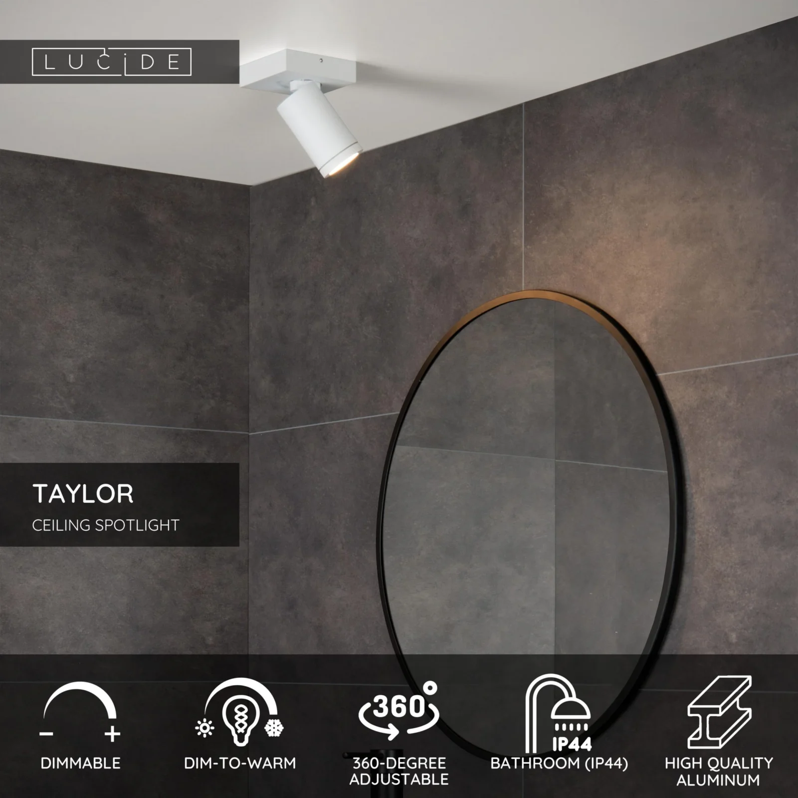 Lucide TAYLOR - Stropnu00e9 reflektory Ku00fapeu013eu0148a - LED Slabu00e9 po teplu00e9 - GU10 - 1x5W 2200K/3000K - IP44 - Biela