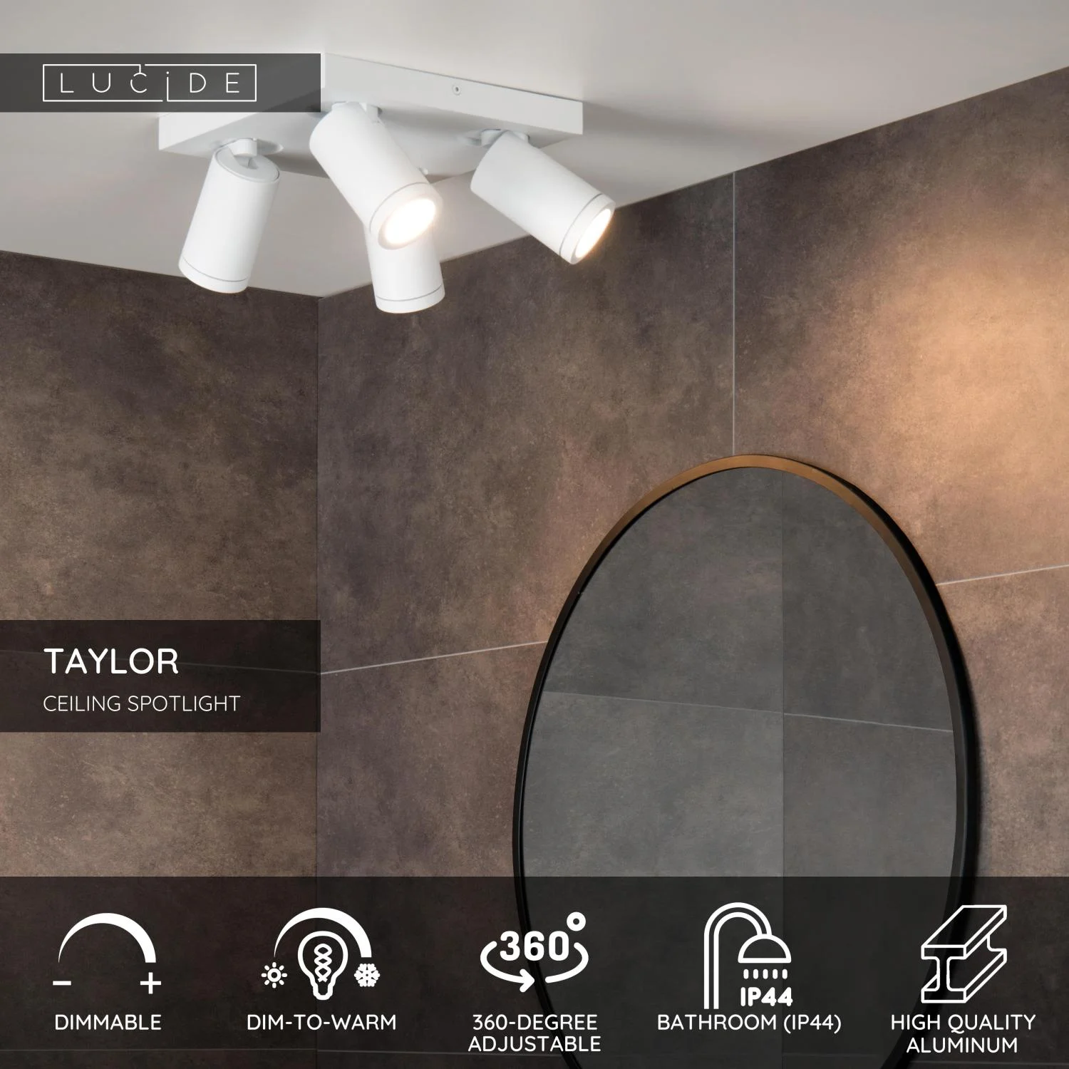 Lucide TAYLOR - Stropnu00e9 reflektory Ku00fapeu013eu0148a - LED Tlmenu00e9 po teplu00e9 - GU10 - 4x5W 2200K/3000K - IP44 - biela