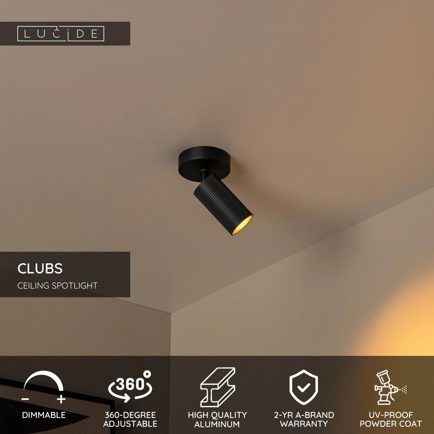 Lucide CLUBS - Stropnu00e9 reflektory - 1xGU10 - u010cierne