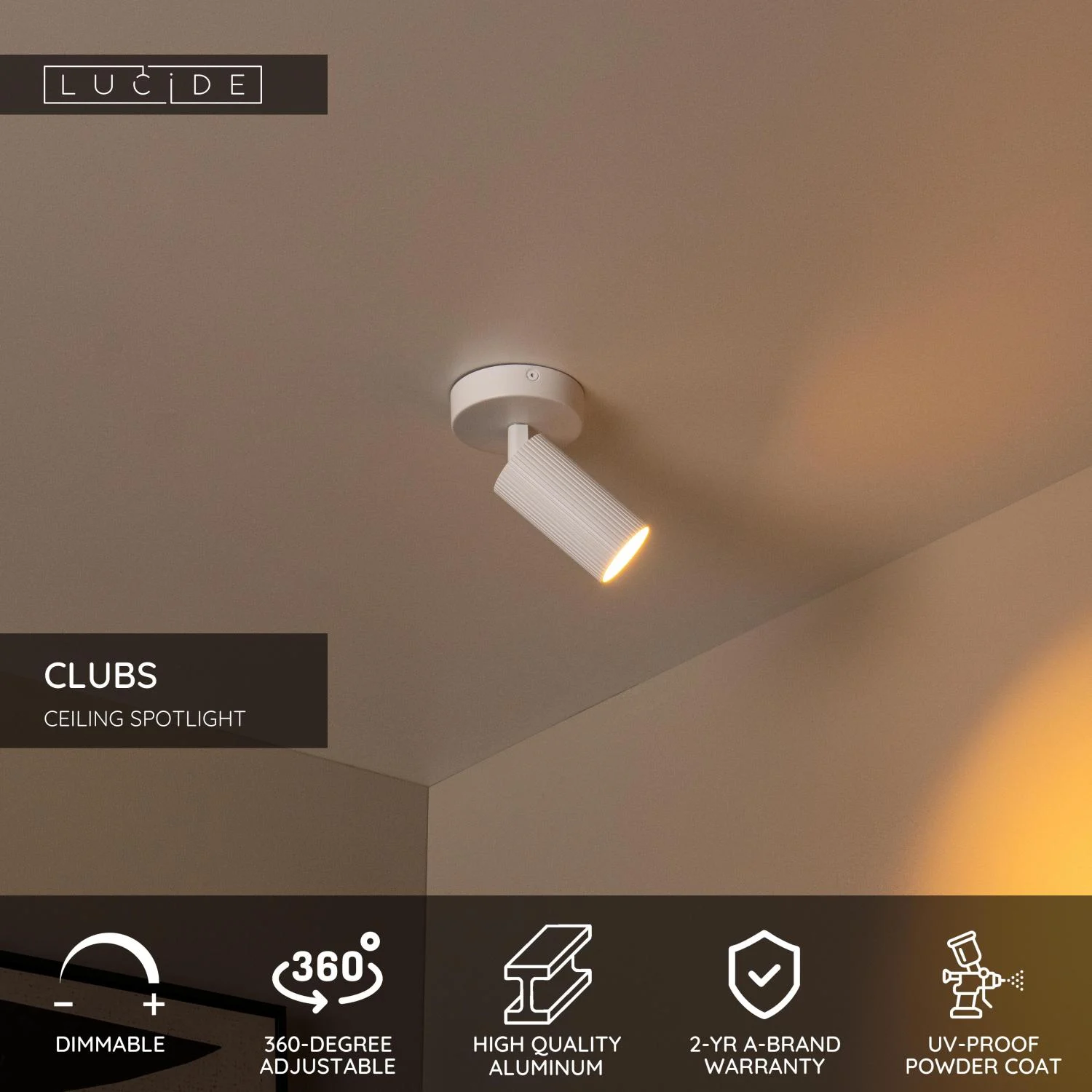 Lucide CLUBS - Stropnu00e9 reflektory - 1xGU10 - biela