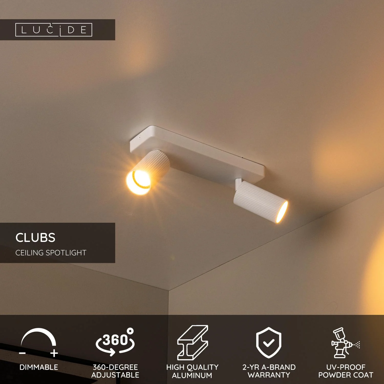 Lucide CLUBS - Stropnu00e9 reflektory - 2xGU10 - biela