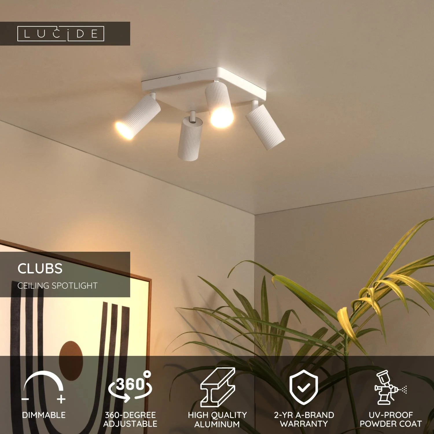 Lucide CLUBS - Stropnu00e9 reflektory - 4xGU10 - biela