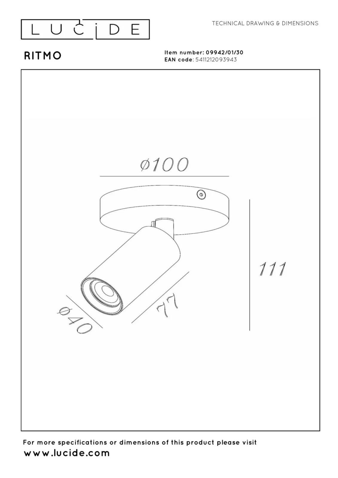 Lucide RITMO - Stropnu00e9 reflektory - u00d8 10 cm - 1xGU10 (MR11) - u010dierna