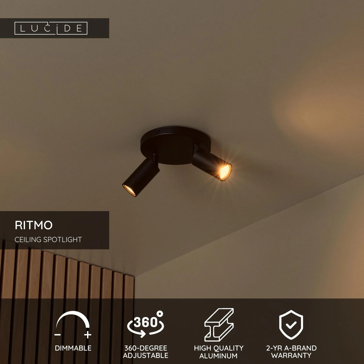 Lucide RITMO - Stropnu00e9 bodovu00e9 svietidlo - u00d8 15 cm - 2xGU10 (MR11) - u010cierna