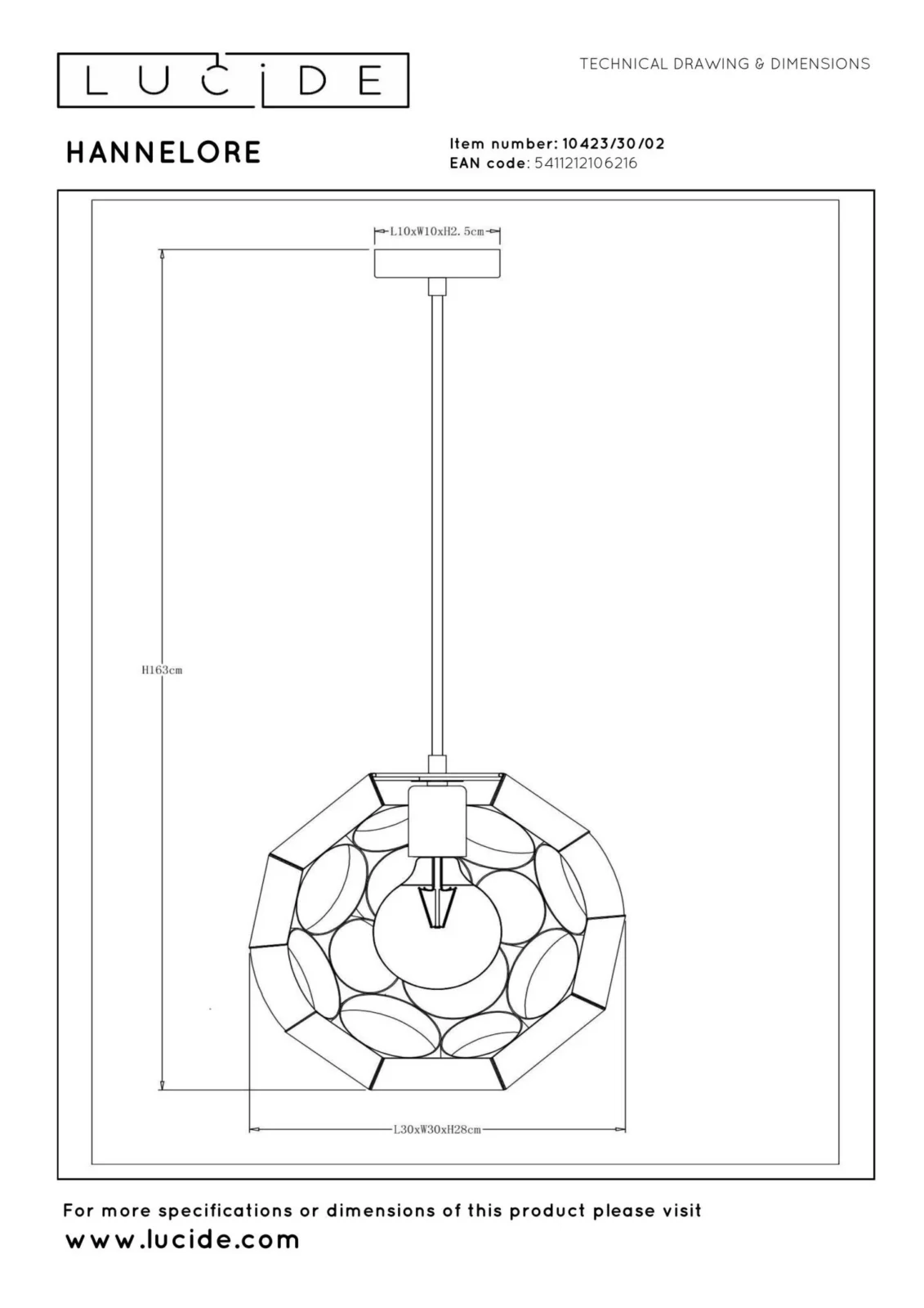 Lucide HANNELORE - Zu00e1vesnu00e9 svetlo - u00d8 30 cm - 1xE27 - Matt Gold / Brass