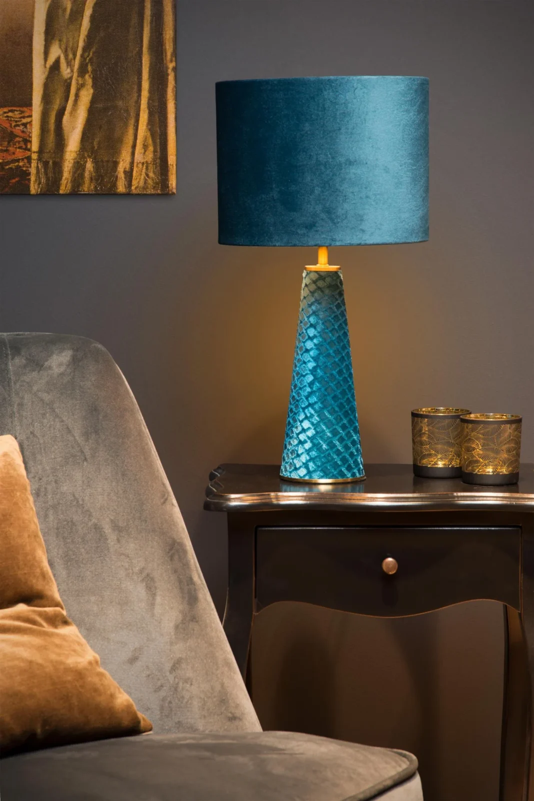 Lucide EXTRAVAGANZA VELVET - Stolnu00e1 lampa - u00d8 25 cm - 1xE27 - tyrkysovu00e1