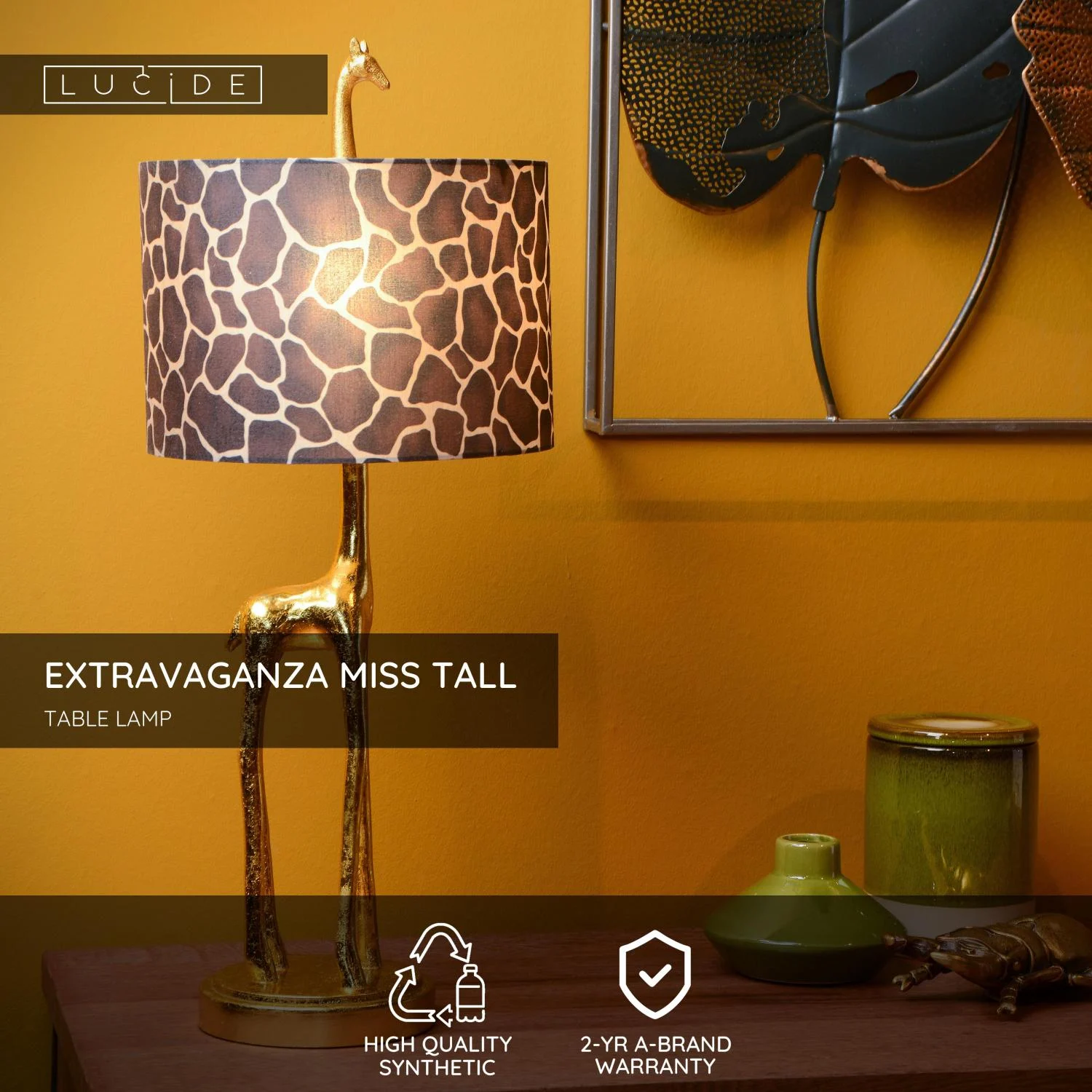 Lucide EXTRAVAGANZA MISS TALL - Stolnu00e1 lampa - u00d8 25 cm - 1xE27 - Matt Gold / Brass