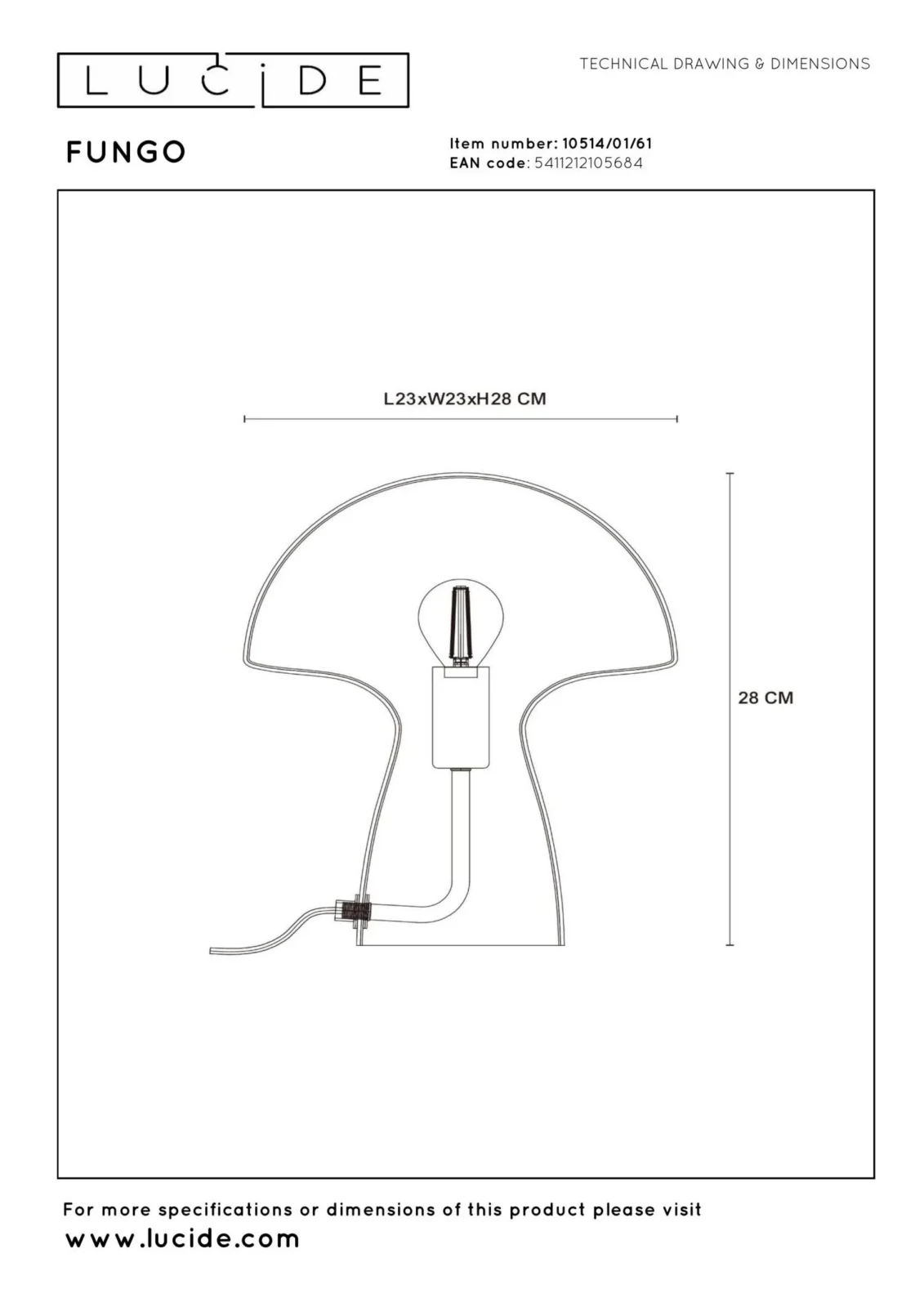 Lucide FUNGO - Stolnu00e1 lampa - 1xE27 - Opu00e1l