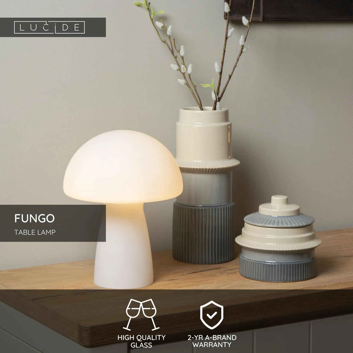 Lucide FUNGO - Stolnu00e1 lampa - 1xE27 - Opu00e1l