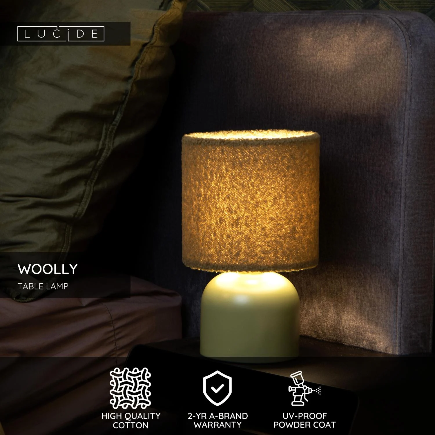 Lucide WOOLLY - Stolnu00e1 lampa - u00d8 16 cm - 1xE14 - Zelenu00e1