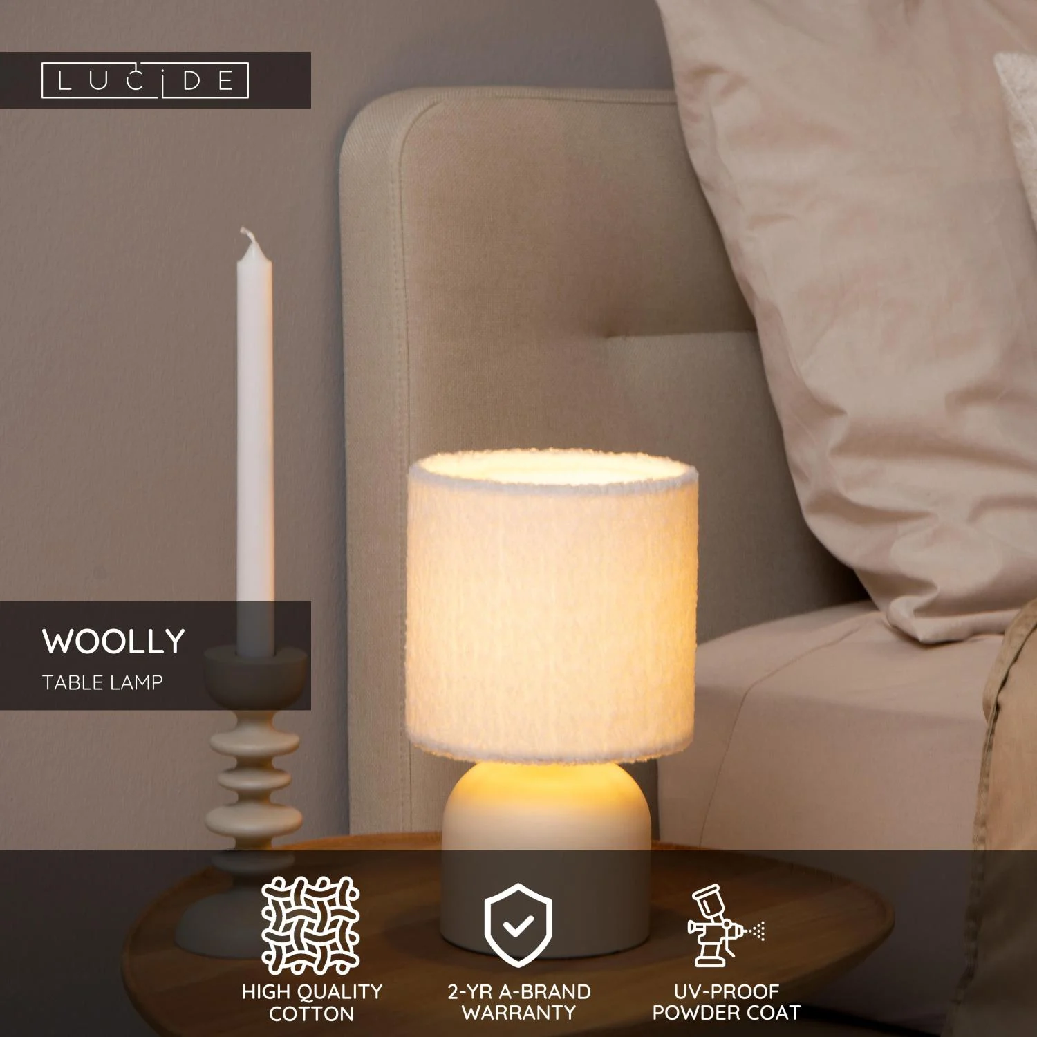 Lucide WOOLLY - stolnu00e1 lampa - u00d8 16 cm - 1xE14 - kru00e9movu00e1