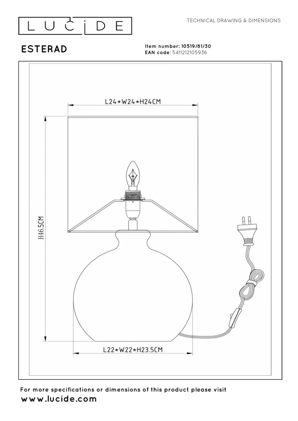 Lucide ESTERAD - Stolnu00e1 lampa - u00d8 24 cm - 1xE14 - u010dierna