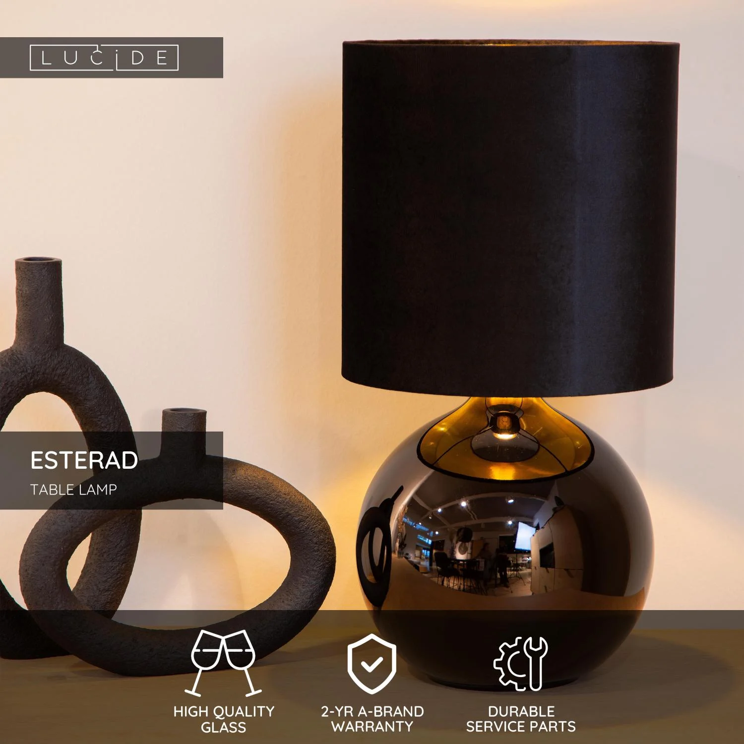 Lucide ESTERAD - Stolnu00e1 lampa - u00d8 24 cm - 1xE14 - u010dierna
