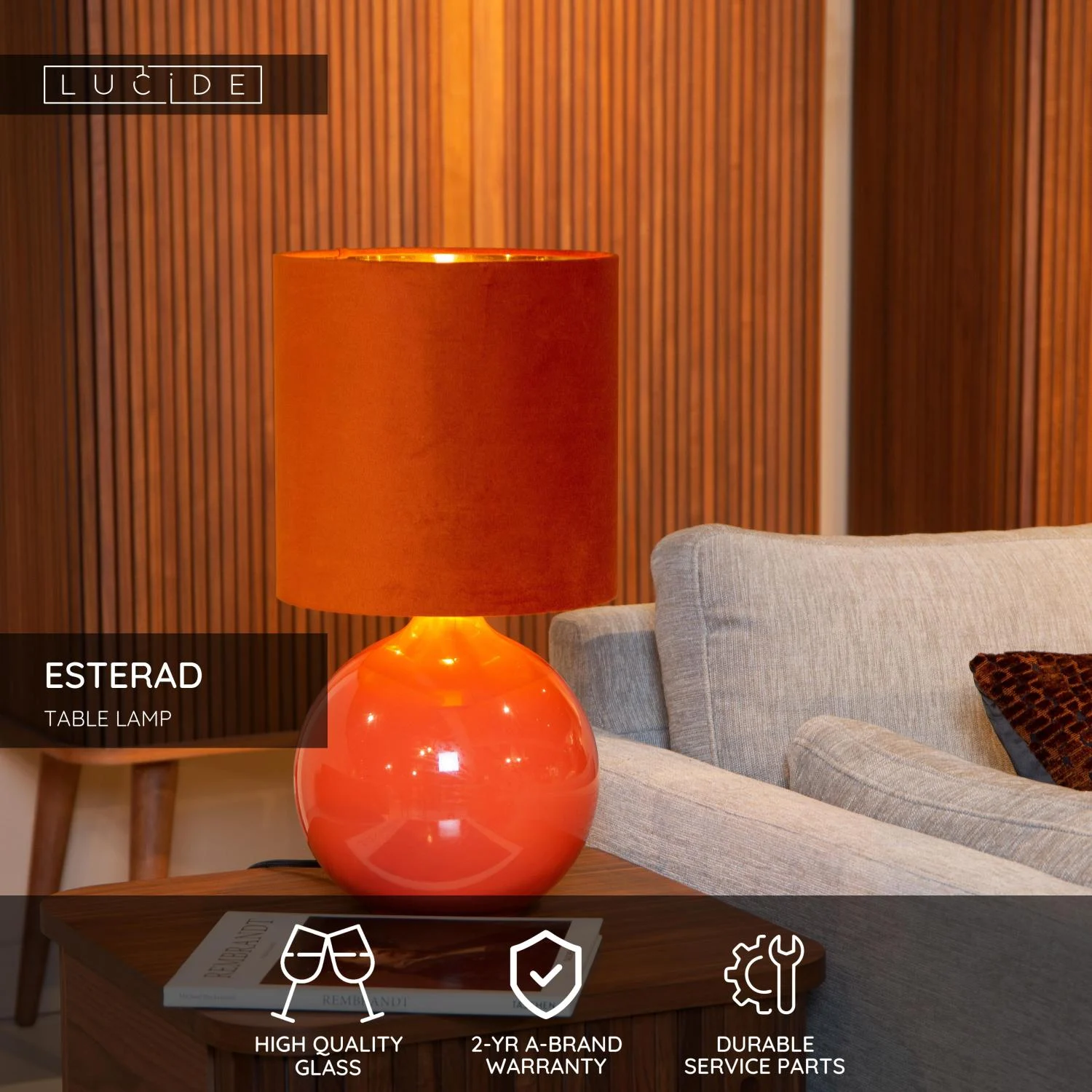 Lucide ESTERAD - Stolnu00e1 lampa - u00d8 24 cm - 1xE14 - Oranu017eovu00e1
