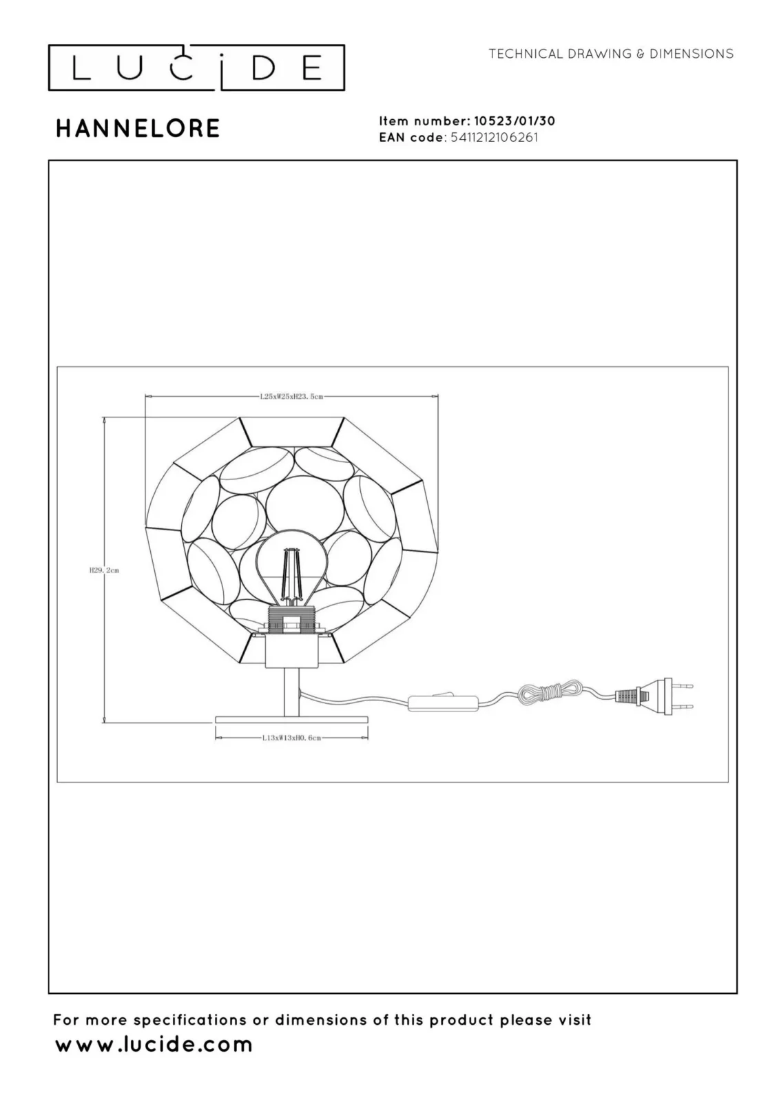 Lucide HANNELORE - Stolnu00e1 lampa - u00d8 25 cm - 1xE27 - u010cierna
