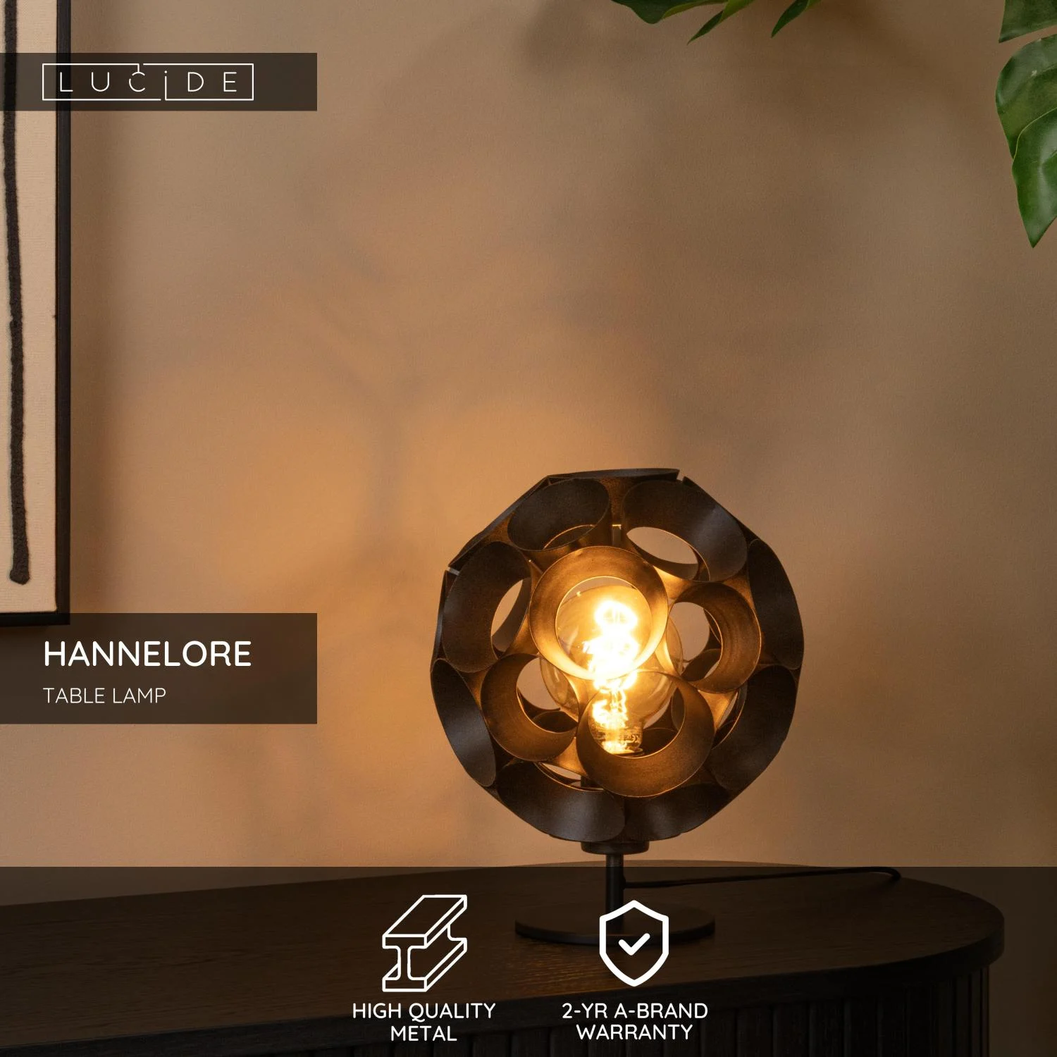 Lucide HANNELORE - Stolnu00e1 lampa - u00d8 25 cm - 1xE27 - u010cierna