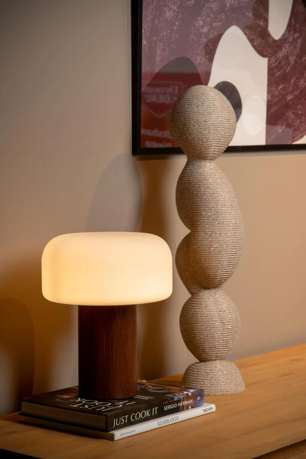 Lucide KENAN - Stolnu00e1 lampa - u00d8 22 cm - 1xE14 - Tmavu00fd drevenu00fd vzhu013ead