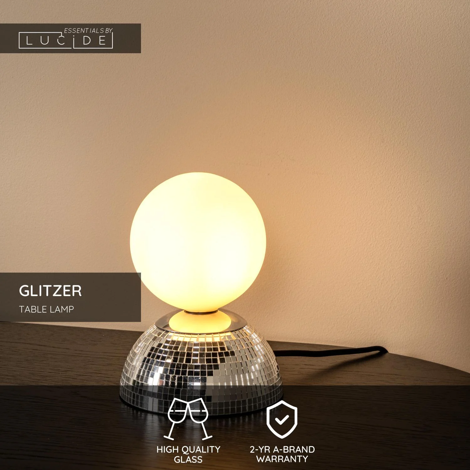Lucide GLITZER - Stolnu00e1 lampa - u00d8 14 cm - 1xG9 - Striebornu00e1 | Essential