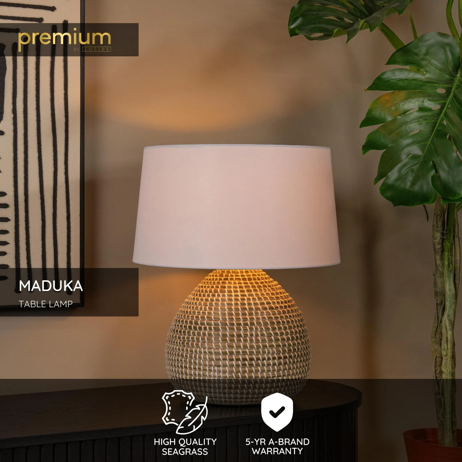 Lucide MADUKA - Stolnu00e1 lampa - u00d8 45 cm - 1xE27 - Prirodzenu00e1 | Pru00e9miovu00e9