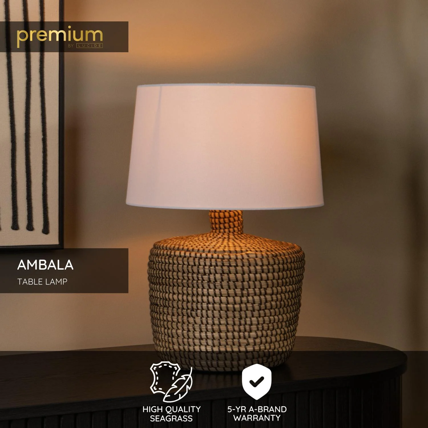 Lucide AMBALA - Stolnu00e1 lampa - u00d8 35 cm - 1xE27 - Prirodzenu00e1 | Pru00e9miovu00e9