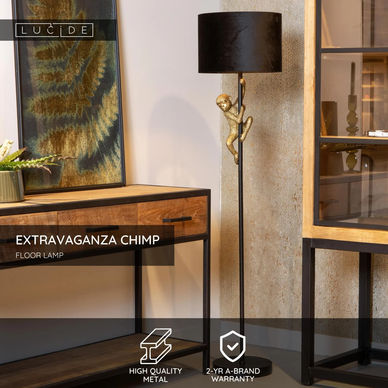 Lucide EXTRAVAGANZA CHIMP - Stojacia lampa - u00d8 35 cm - 1xE27 - u010dierna