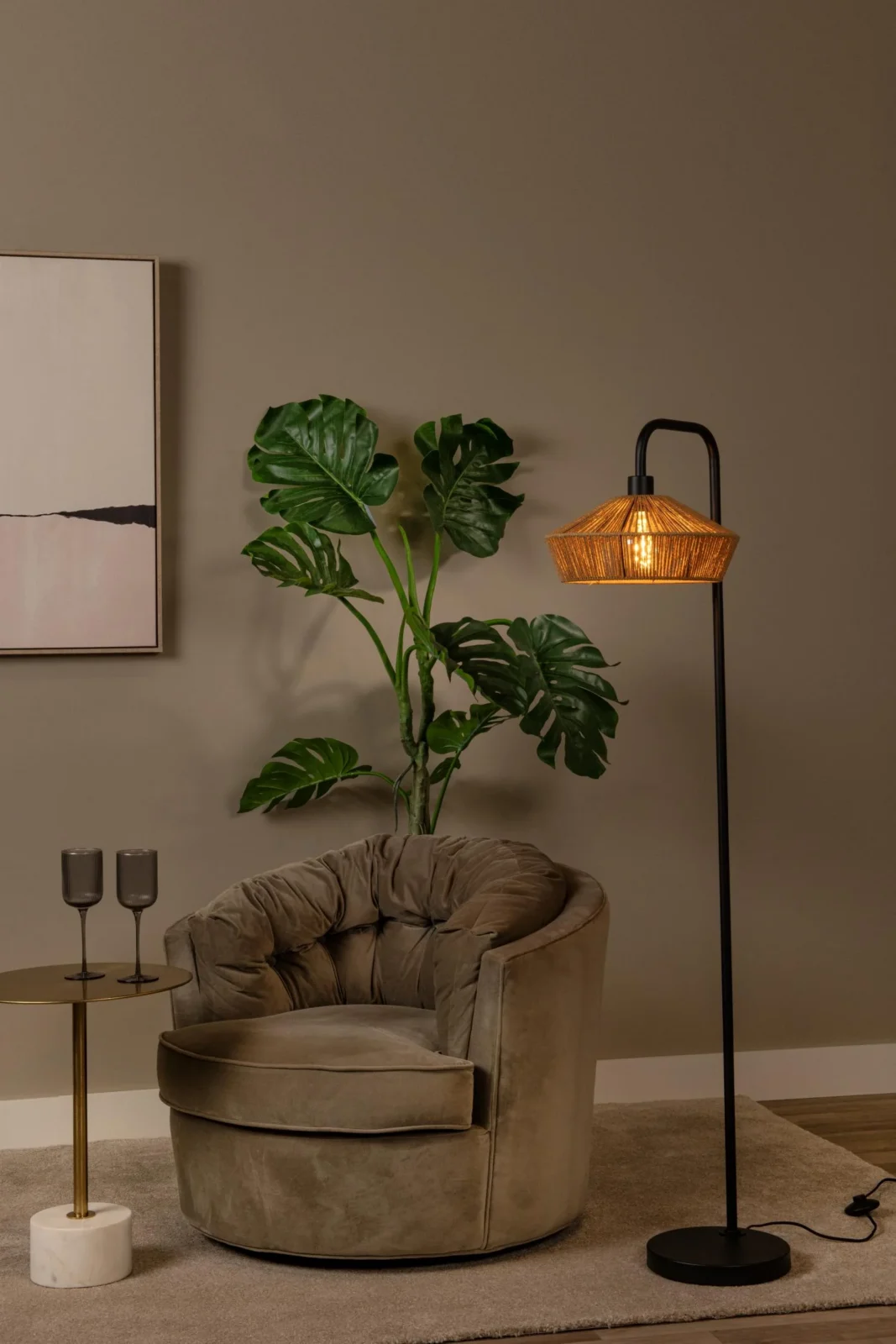 Lucide YUNKAI - Stojacia lampa - u00d8 40 cm - 1xE27 - prirodzenu00e1