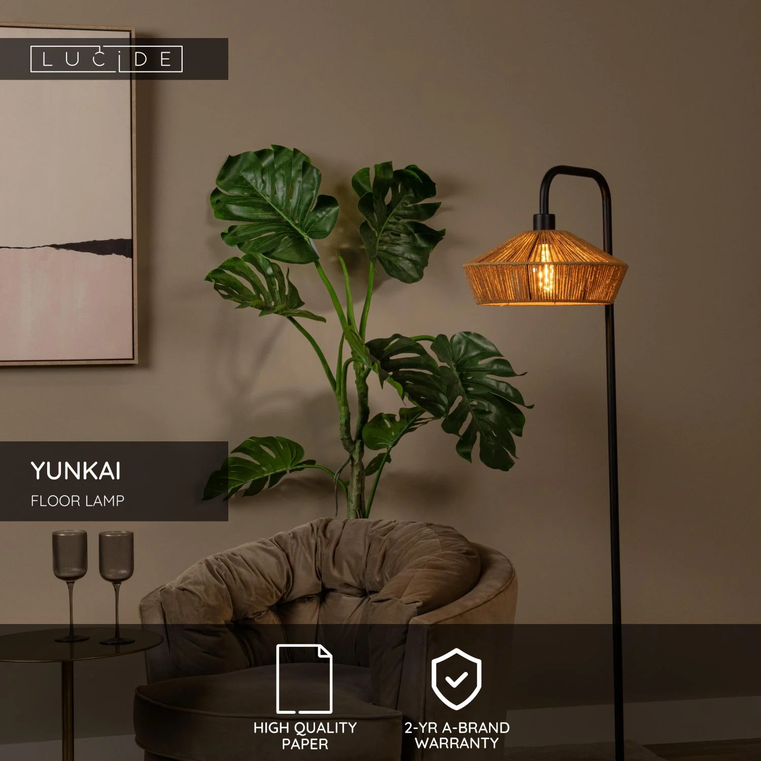 Lucide YUNKAI - Stojacia lampa - u00d8 40 cm - 1xE27 - prirodzenu00e1
