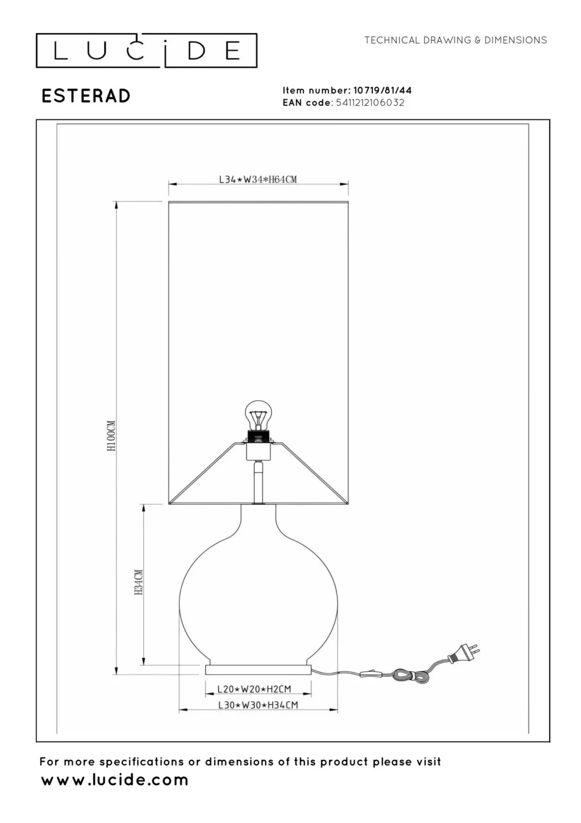 Lucide ESTERAD - Stojaca lampa - u00d8 34 cm - 1xE27 - Ocher Yellow
