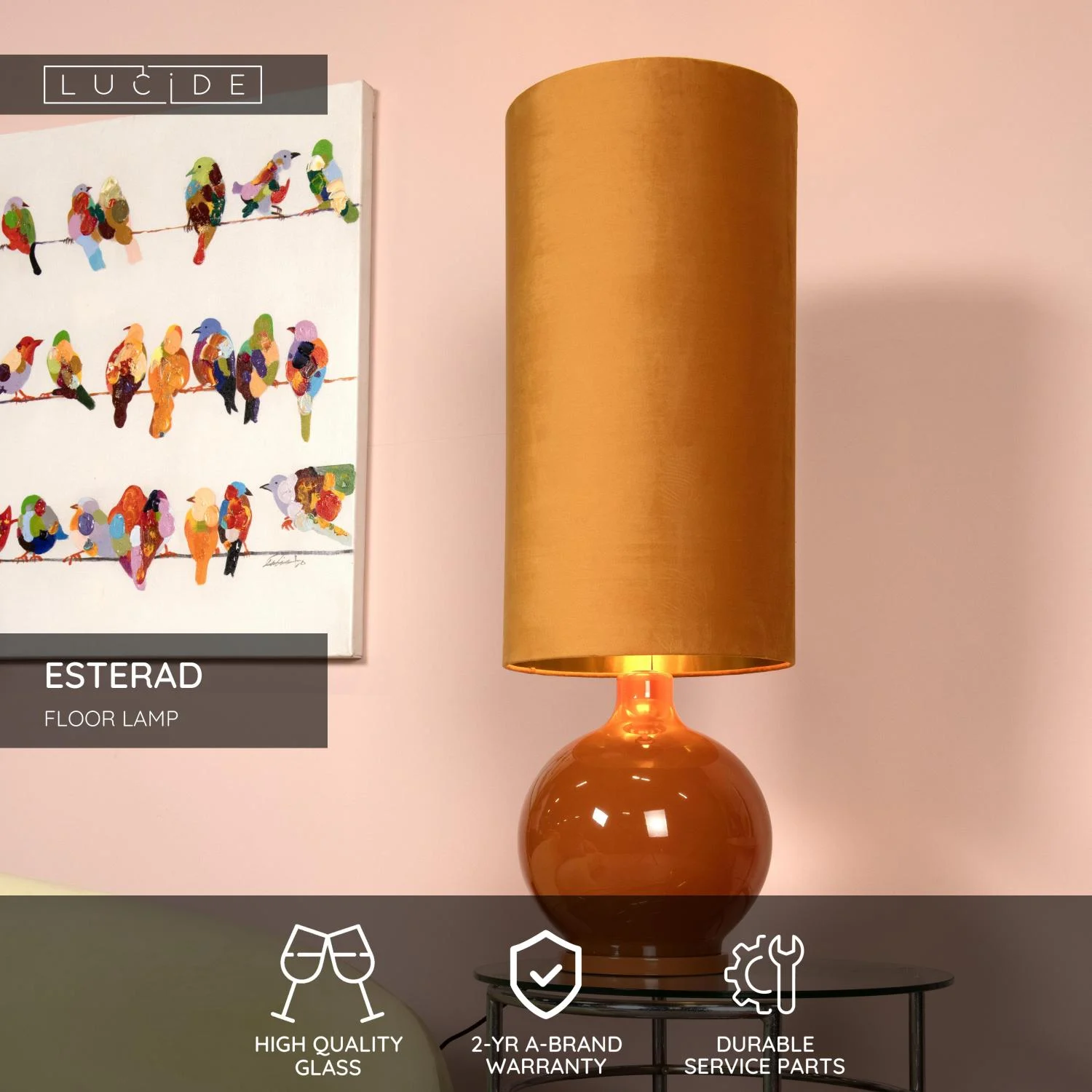 Lucide ESTERAD - Stojaca lampa - u00d8 34 cm - 1xE27 - Ocher Yellow