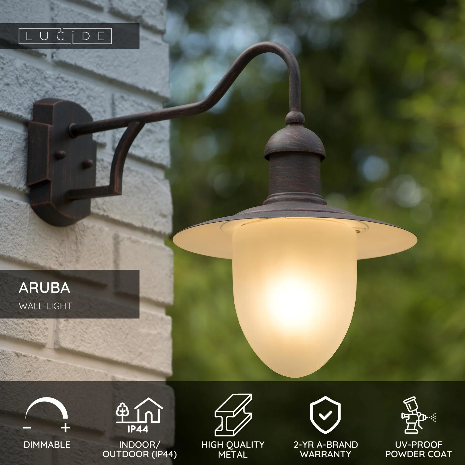 Lucide ARUBA - Nu00e1stennu00e9 svetlo vnu00fatornu00e9/vonkaju0161ie - u00d8 25 cm - 1xE27 - IP44 - Hrdzavu00e1 hnedu00e1