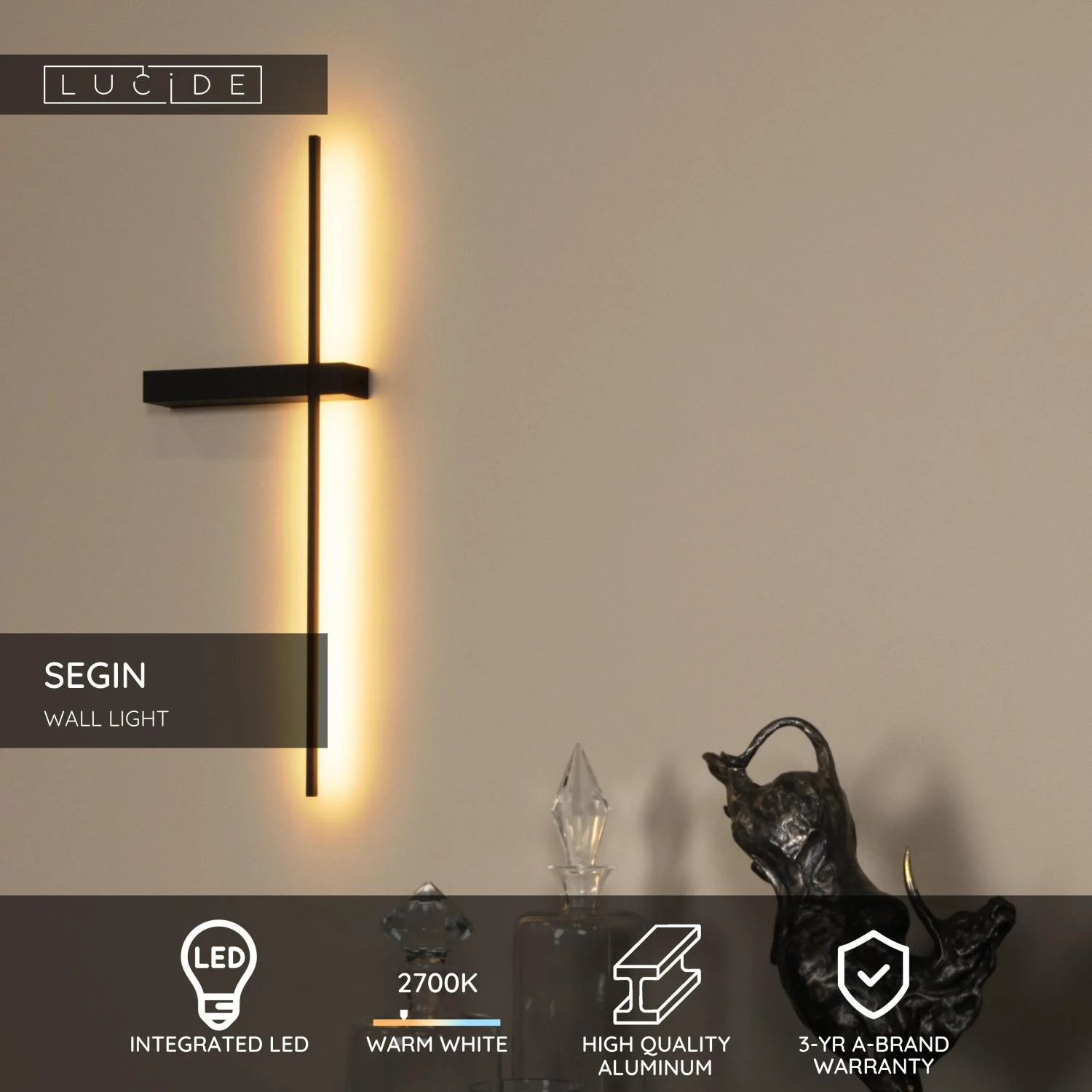 Lucide SEGIN - Nu00e1stennu00e9 svetlo - LED - 1x6W 2700K - u010dierna