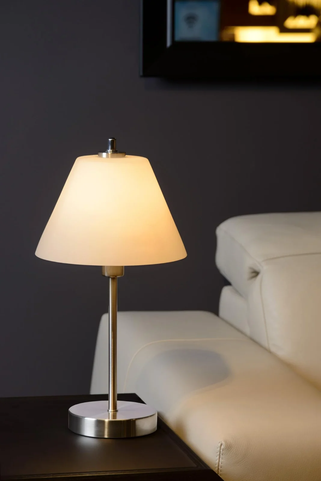 Lucide TOUCH - Stolnu00e1 lampa - u00d8 22 cm - 1xE14 - Satu00e9novu00fd chru00f3m