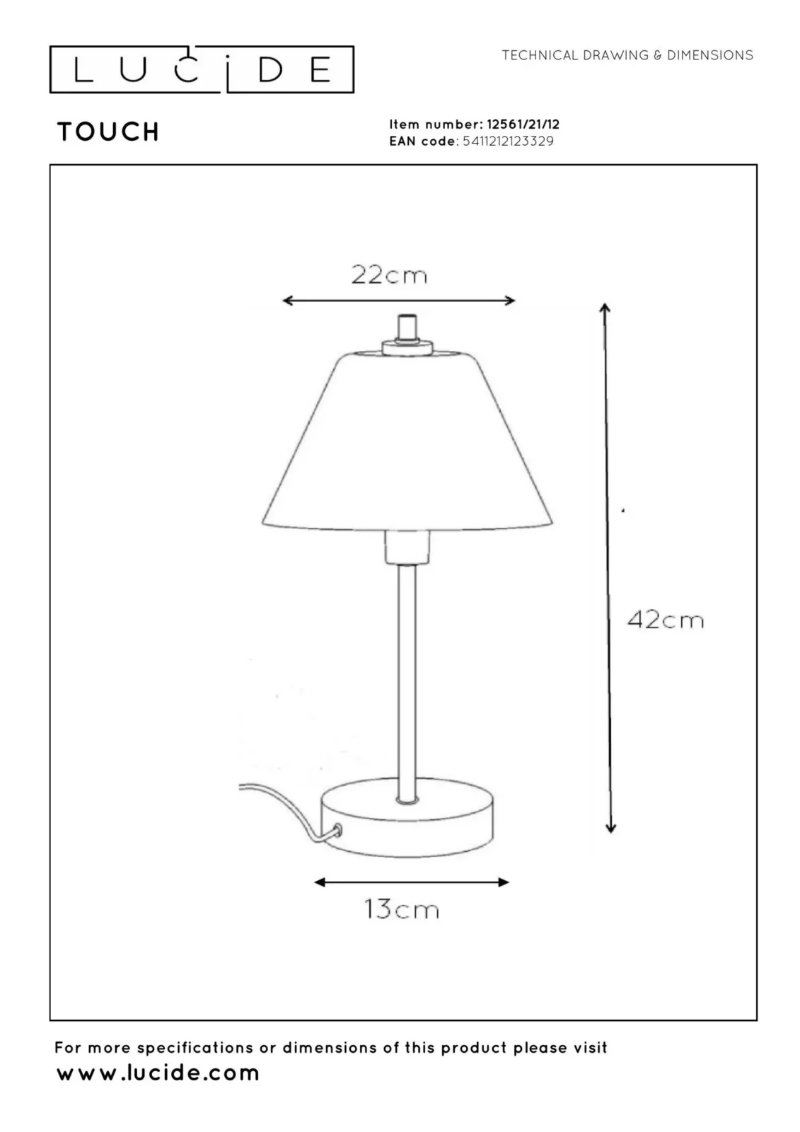 Lucide TOUCH - Stolnu00e1 lampa - u00d8 22 cm - 1xE14 - Satu00e9novu00fd chru00f3m