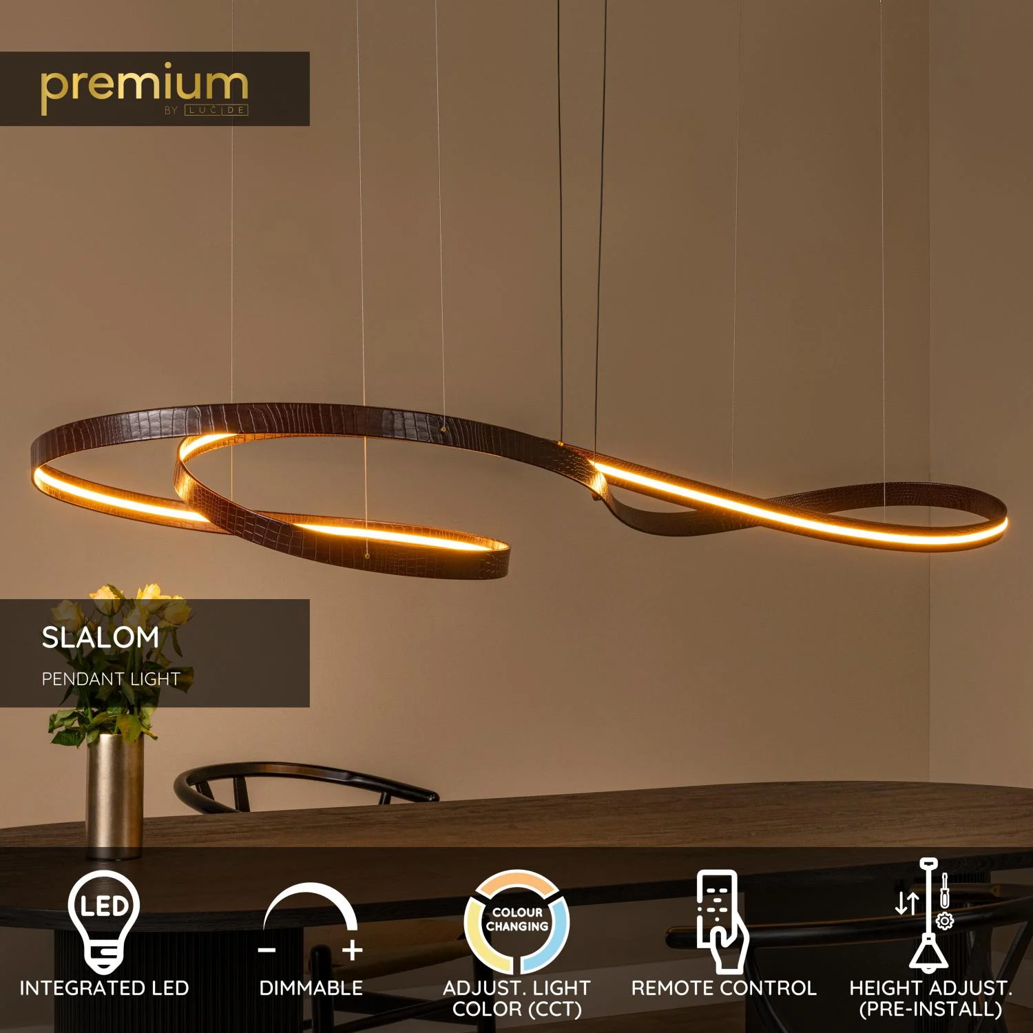 Lucide SLALOM - Zu00e1vesnu00e9 svetlo - LED tlmenu00e9. - CCT - 1x80W 2200K/4000K - Ku00e1va | Pru00e9miovu00e9