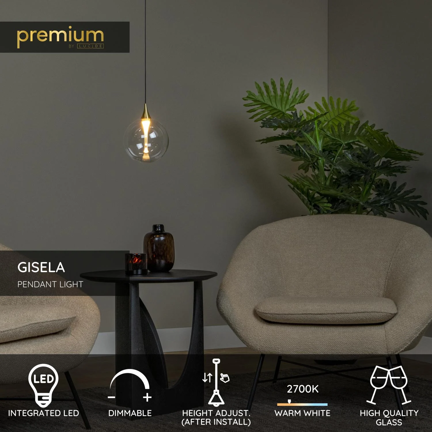 Lucide GISELA - zu00e1vesnu00e9 svetlo - u00d8 16 cm - LED tlmenu00e9 - 1x5W 2700K - priehu013eadnu00e9 | Pru00e9miovu00e9