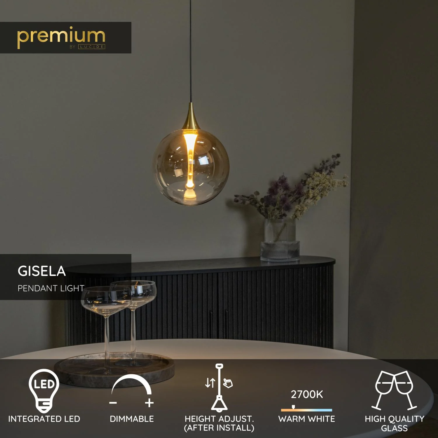 Lucide GISELA - zu00e1vesnu00e9 svetlo - u00d8 16 cm - LED tlmenu00e9 - 1x5W 2700K - jantu00e1rovu00e9 | Pru00e9miovu00e9