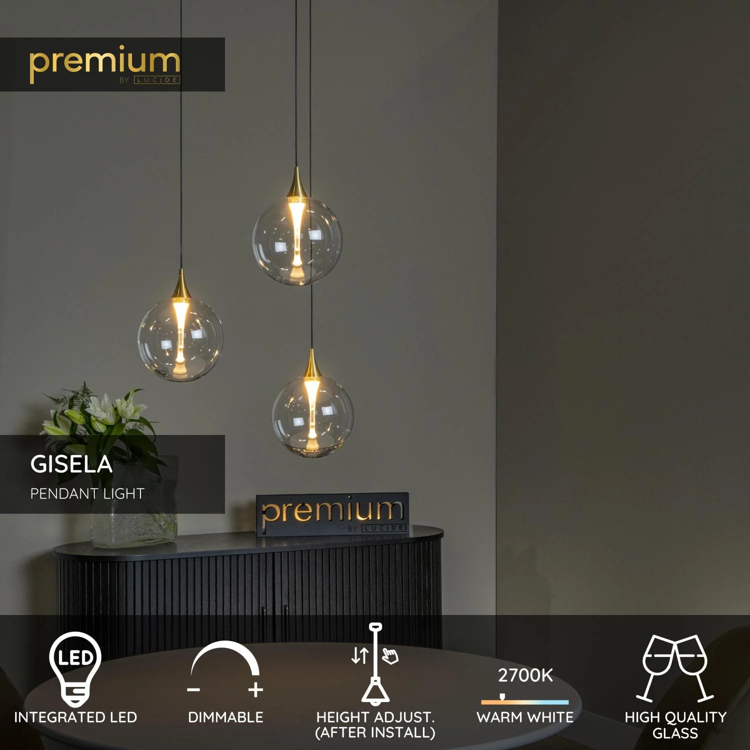Lucide GISELA - zu00e1vesnu00e9 svetlo - u00d8 36 cm - LED tlmenu00e9 - 3x4,3W 2700K - priehu013eadnu00e9 | Pru00e9miovu00e9