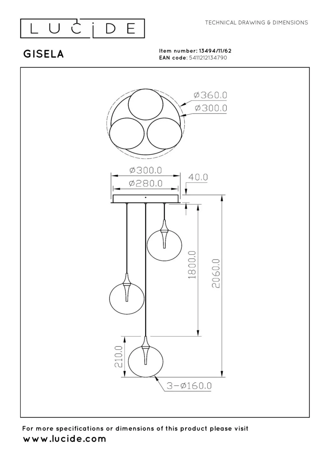 Lucide GISELA - zu00e1vesnu00e9 svetlo - u00d8 36 cm - LED tlmenu00e9 - 3x4,3W 2700K - jantu00e1rovu00e9 | Pru00e9miovu00e9
