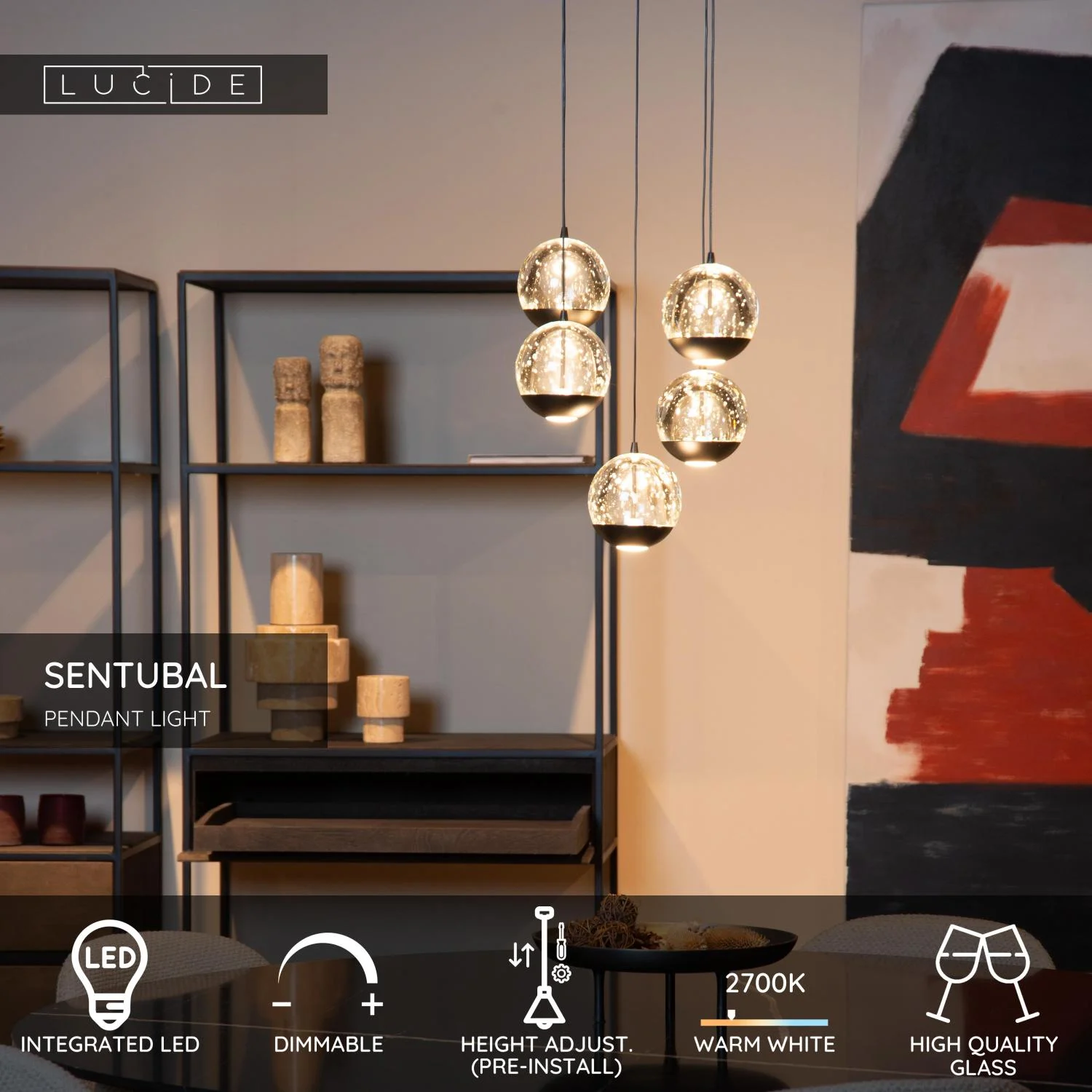 Lucide SENTUBAL - zu00e1vesnu00e9 svetlo - u00d8 35 cm - LED tlmenu00e9 - 5x5,2W 2700K - u010dierne