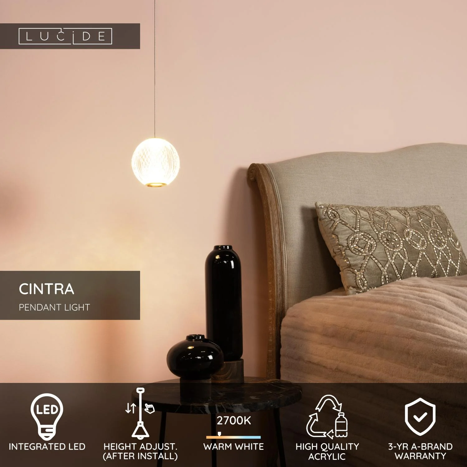 Lucide CINTRA - zu00e1vesnu00e9 svetlo - u00d8 14 cm - LED - 1x5,7W 2700K - priehu013eadnu00e9 svetlo
