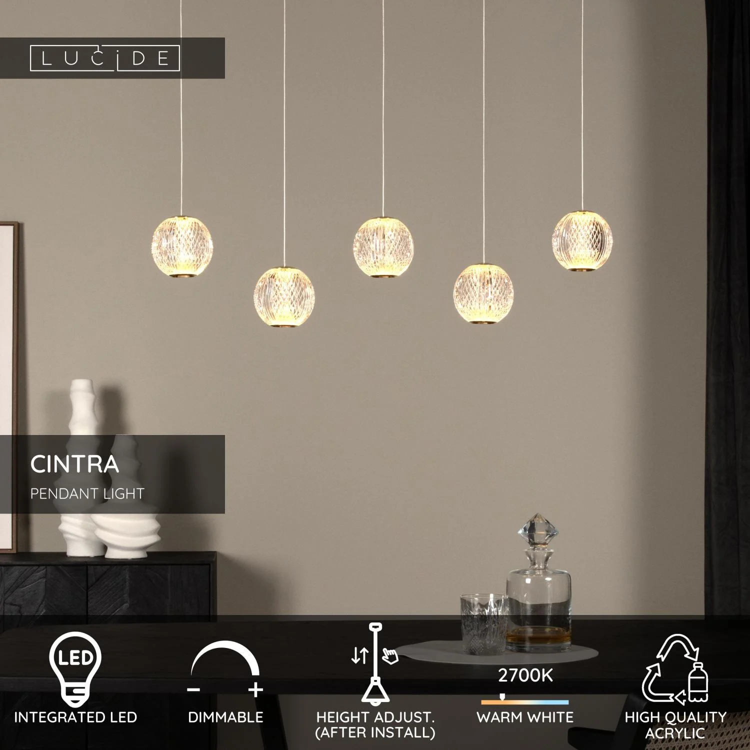 Lucide CINTRA - zu00e1vesnu00e9 svetlo - LED tlmenu00e9. - 5x4,7W 2700K - priehu013eadnu00e9 svetlo