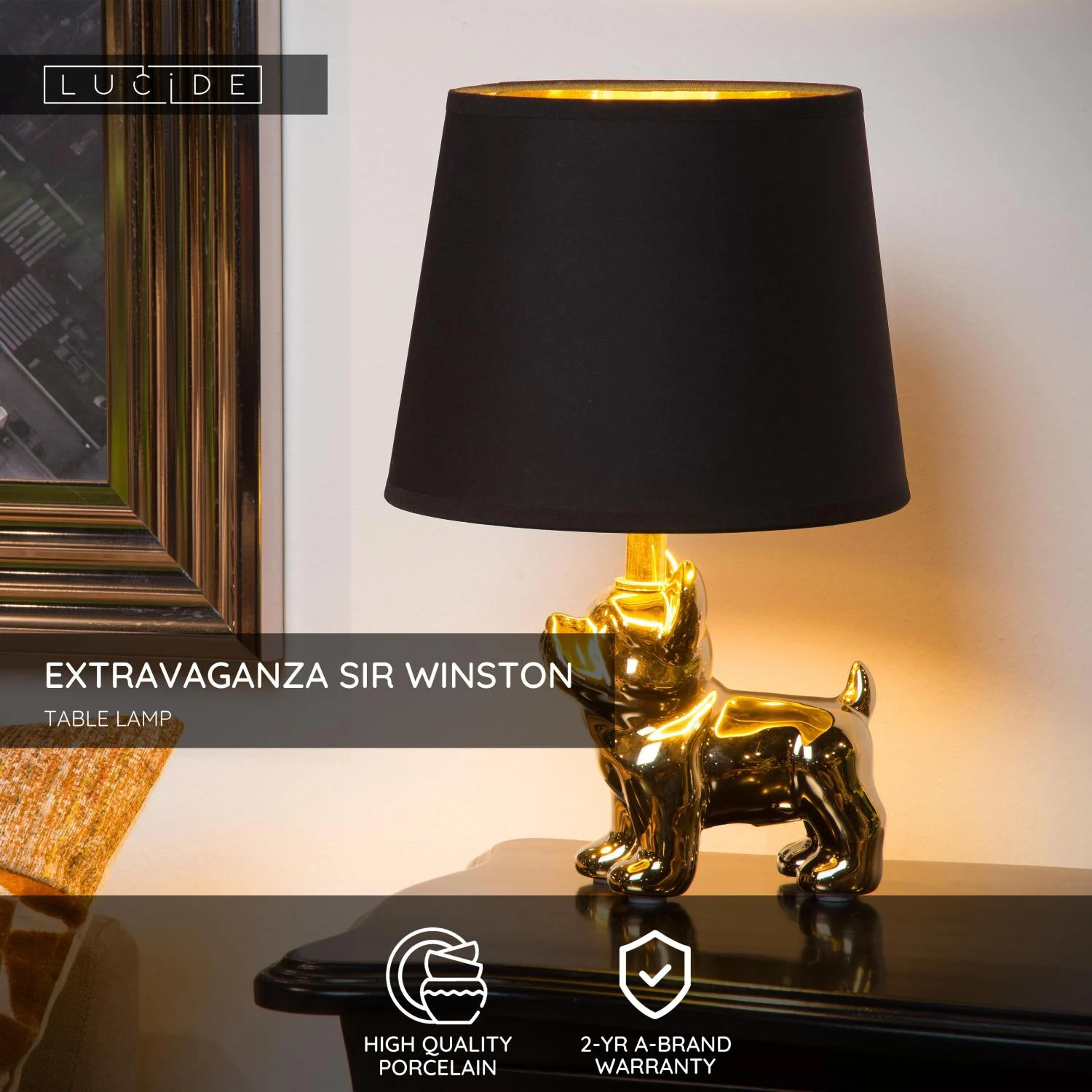 Lucide EXTRAVAGANZA SIR WINSTON - Stolnu00e1 lampa - 1xE14 - zlatu00e1