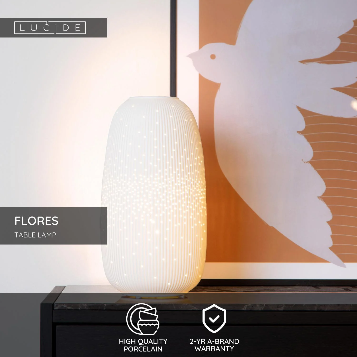 Lucide FLORES - Stolnu00e1 lampa - u00d8 17,5 cm - 1xE14 - biela